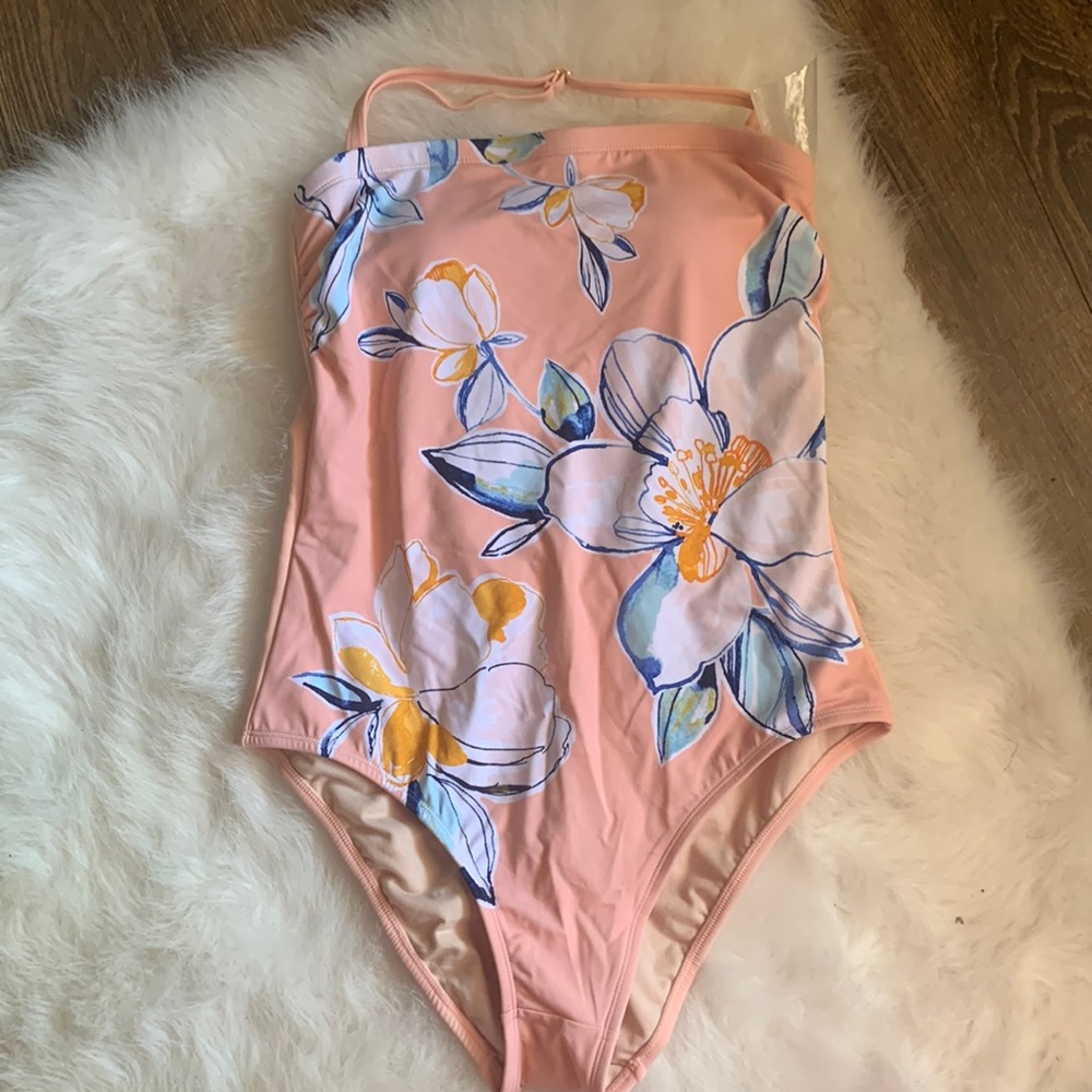 NWT bathing suit peach with flowers